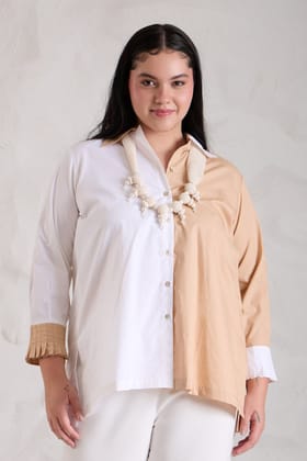 DUO poplin color-block shirt-White/Beige / XXS / Poplin