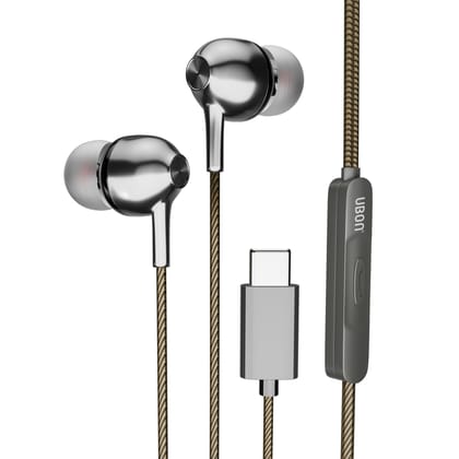 UBON TC-486 Wired in Ear Earphones with in-line Mic for Clear Calling, 10mm Dynamic Drivers for Boosted Bass, Type-C Jack, Multi-Functional Controller (Black)