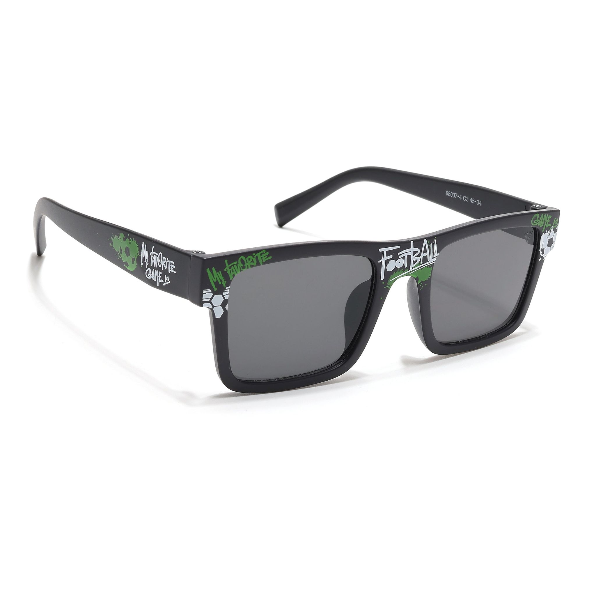 Voyage Ministikers Square Sunglasses for Kids (Football)-6 yrs To 12 yrs (Grey Lens | Black Frame - MG6584)