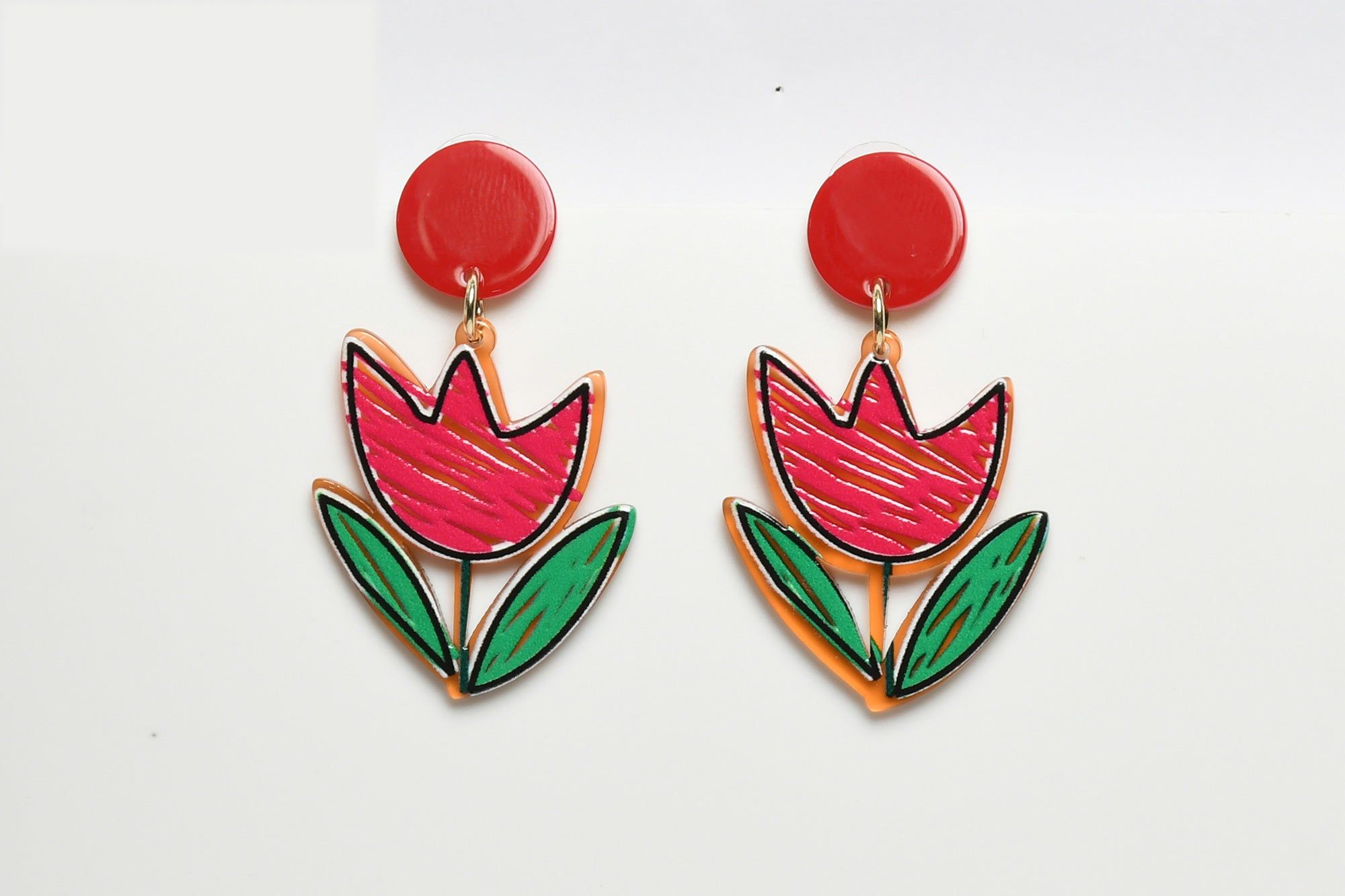 Funky Hand Painted Drop Red Earring