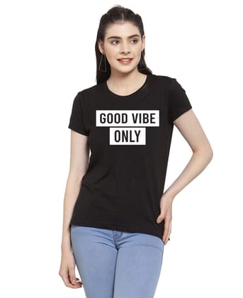 Women's Cotton Blend Good Vibe Only Printed T-Shirt M (Black)