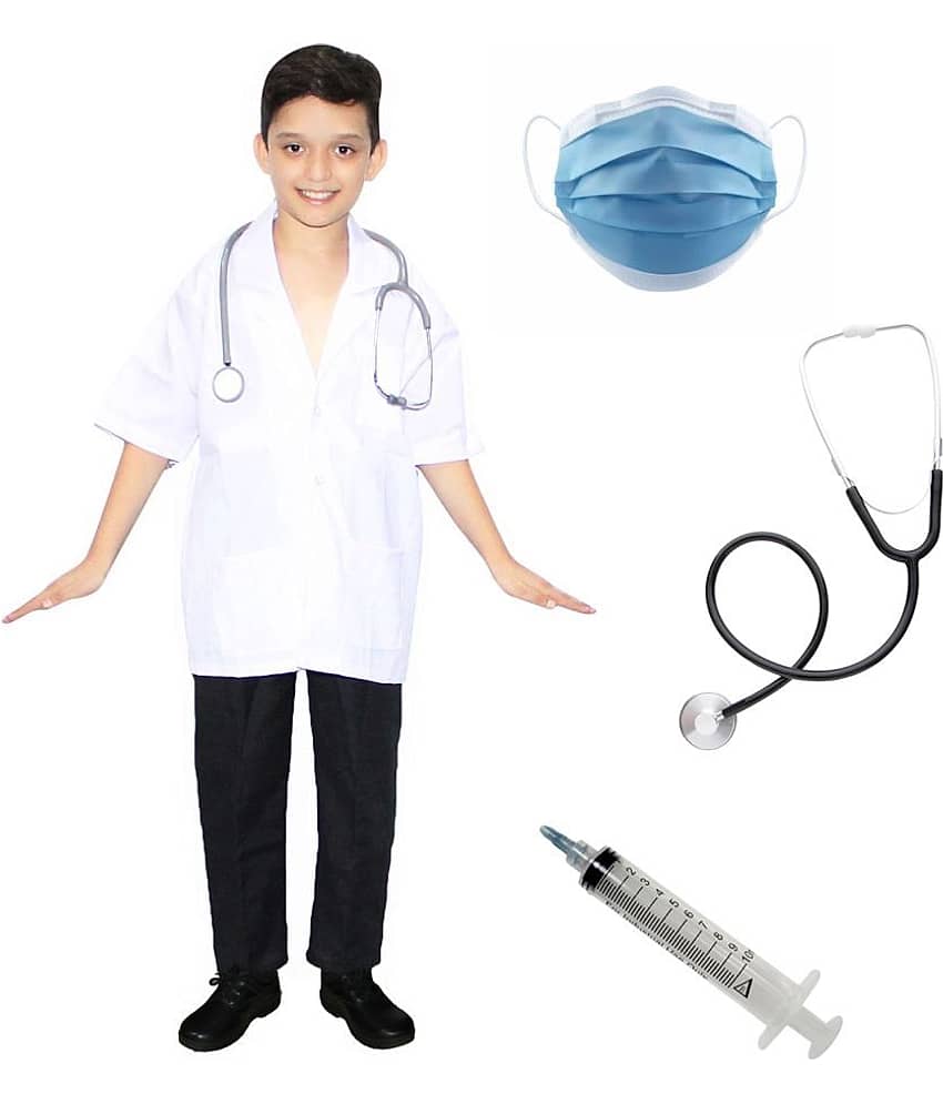 Kaku Fancy Dresses Our Community Helper Doctor Costume for Kids | Doctor Coat with Stethoscope | Doctor Dress For Boys & Girls | White