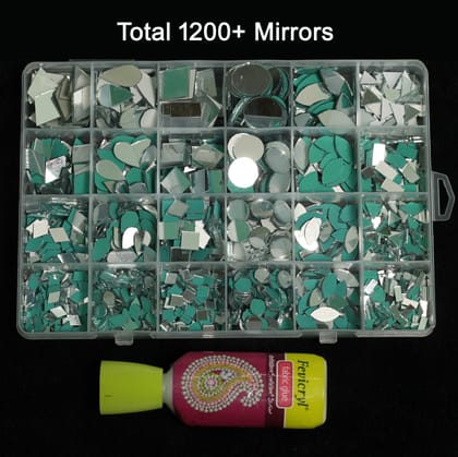 10 Pcs, 1200 Pcs, Glass Mirror For Craft Work and DIY Lippan Art / Mandala Art With Fabric Glue-Glass