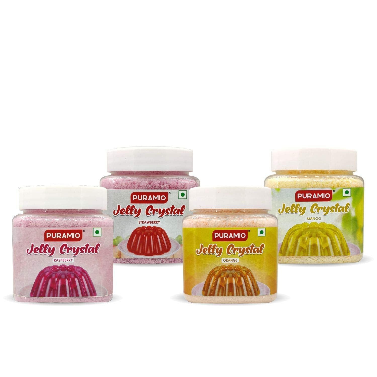 Puramio Jelly Crystals Combo Pack - (Strawberry, Mango, Raspberry & Orange), 200 gm Each - Pack of 4