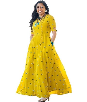 SHREE JEE FABRICS Yellow Rayon Anarkali Kurti