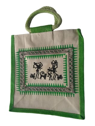Ecofriendly Handmade Jute Bag with Warli Painting