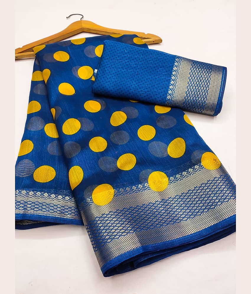 HEMA SILK MILLS Cotton Silk Printed Regular Saree With Unstitched Blouse Piece ( Light Blue )