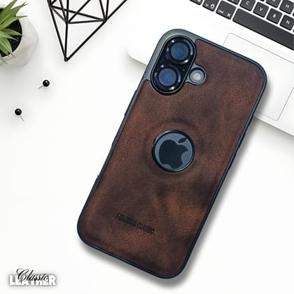 Dark Brown Classic Leather Case for Apple Iphone 16