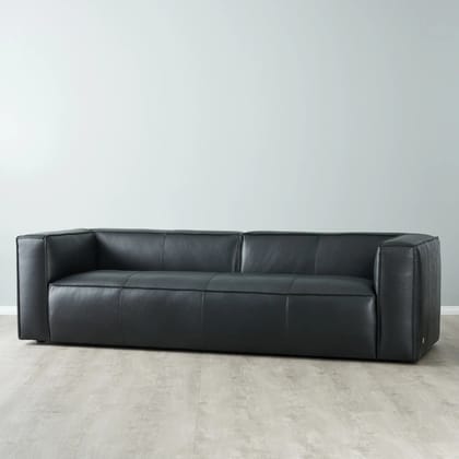Luxurious Black Leather 4-Seater Sofa
