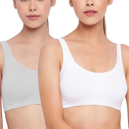 Enamor Women's Full Cup Non Padded Non Wired Bra (Pack of 2) (SB06_White/Grey_Medium) Enamor Women's Full Cup Non Padded Non Wired Bra (Pack of 2) (SB06_White/Grey_Medium) - WHITE/GREY MELANGE / M