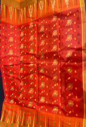 Elegant Red Cotton Tant Saree with Golden Zari Motifs
