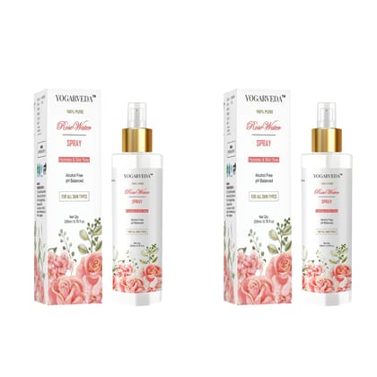 YOGARVEDA 100% Pure Rose Water Spray  2*200 ml | Alcohol-Free | pH Balanced Men & Women  (400 ml) Pack of 2