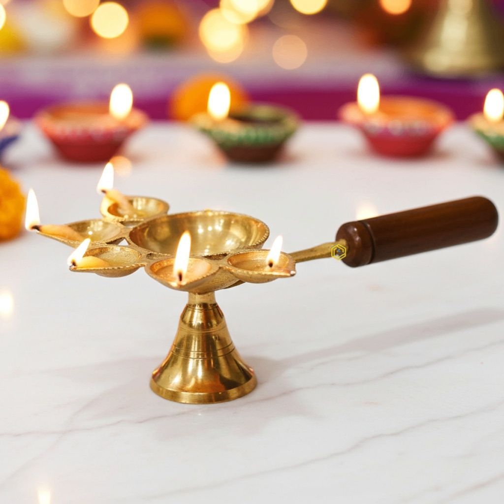 Brass Wooden Panch Arti No. 2 (FMAS649 C)