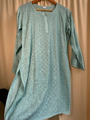 Chikankari Muslin short Top in Green-Green / cotton / S