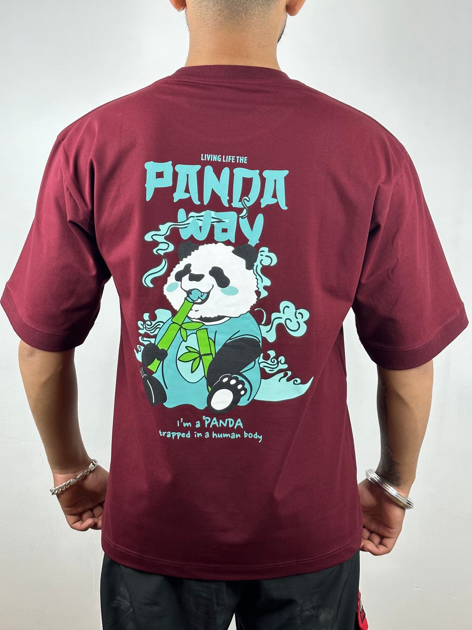 Colorful PANDA Oversized T-Shirts: Wine: Sophisticated Wine Essence-S / Cotton / Wine