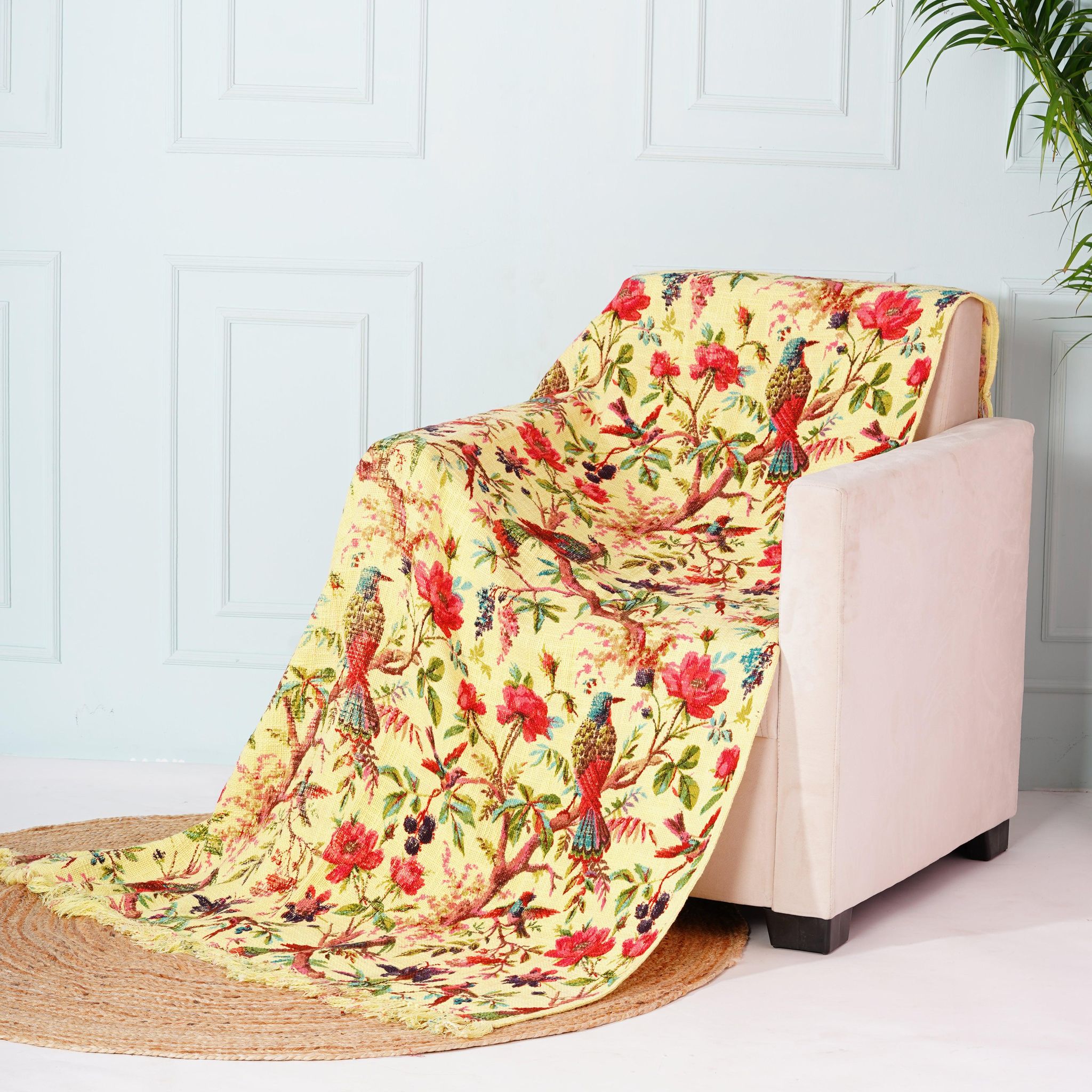 Birds of Paradise TNT Slub Sofa throw- Yellow