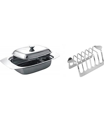 Dynore - Butter Dish with Toast Rack Stainless Steel Storage Bowl 250 mL ( Set of 2 )