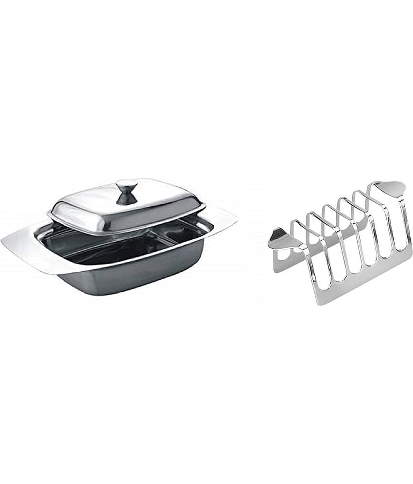 Dynore - Butter Dish with Toast Rack Stainless Steel Storage Bowl 250 mL ( Set of 2 )