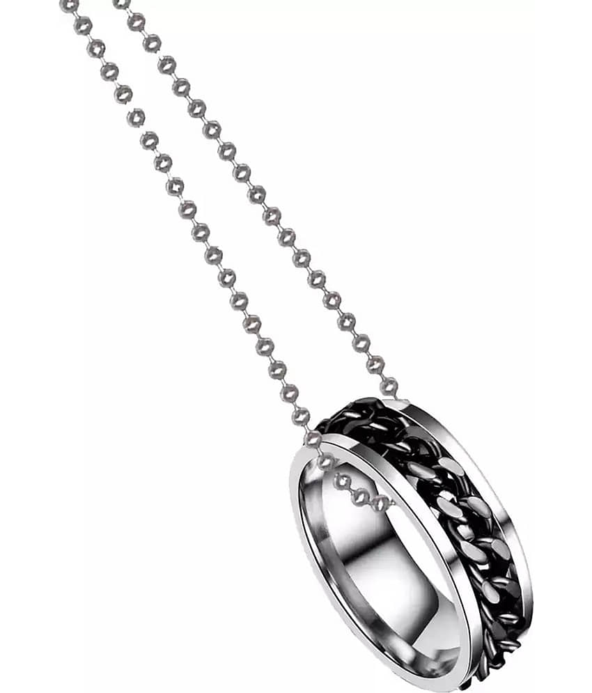 Fashion Frill Silver Chain Ring Necklace For Men Boys Stylish Neck Chain Necklace For Boys Silver Plated Stainless Steel Chain