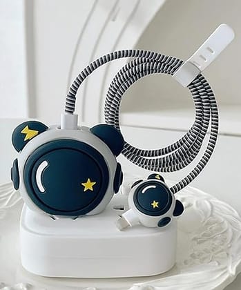 VNJ Accessories 25W Charger Protector for Samsung, Protective Silicone Case Cover 25W Power Adapter Charger with Wire Saver-Star Black Astronaut