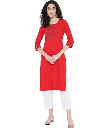 G4Girl - Red Cotton Blend Women's Straight Kurti ( Single Pack )