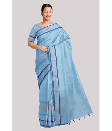 KSR HANDLOOM PVT LTD Chanderi Printed Saree With Unstitched Blouse Piece ( Navy Blue )