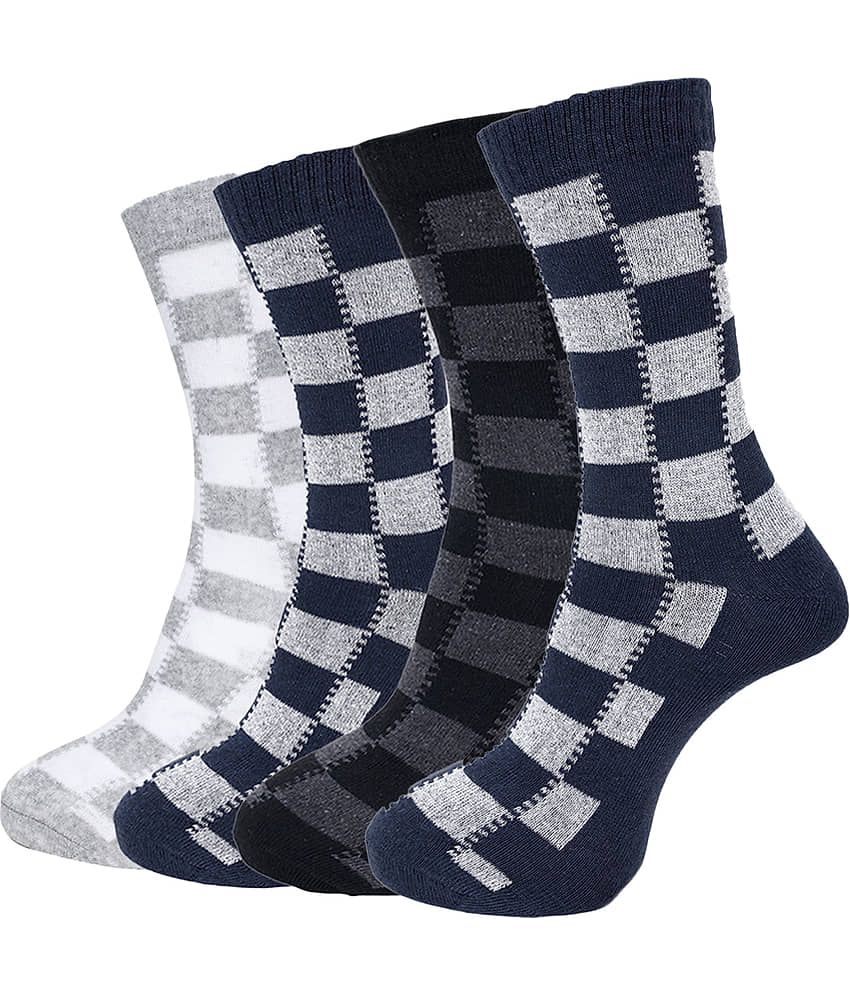 Dollar Cotton Blend Men's Checks Black Ankle Length Socks ( Pack of 4 )
