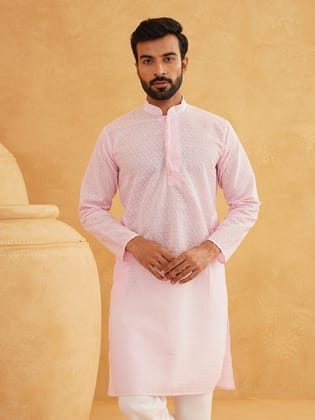 Sojanya Ethnic Motifs Embroidered Thread Work Pure Cotton Pink Straight Only Kurta-38