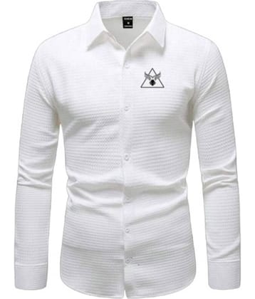 bluecorp enterprise Cotton Blend Regular Fit Self Design Full Sleeves Men's Casual Shirt - White ( Pack of 1 )