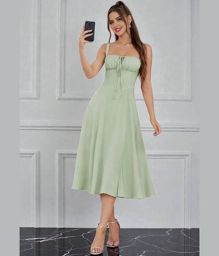 Traquila Women Crepe A-line Dress ( Mint Green )