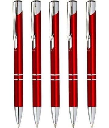 UJJi Gloss Red Color Retractable Pack of 5pcs (Blue Ink) Ball Pen