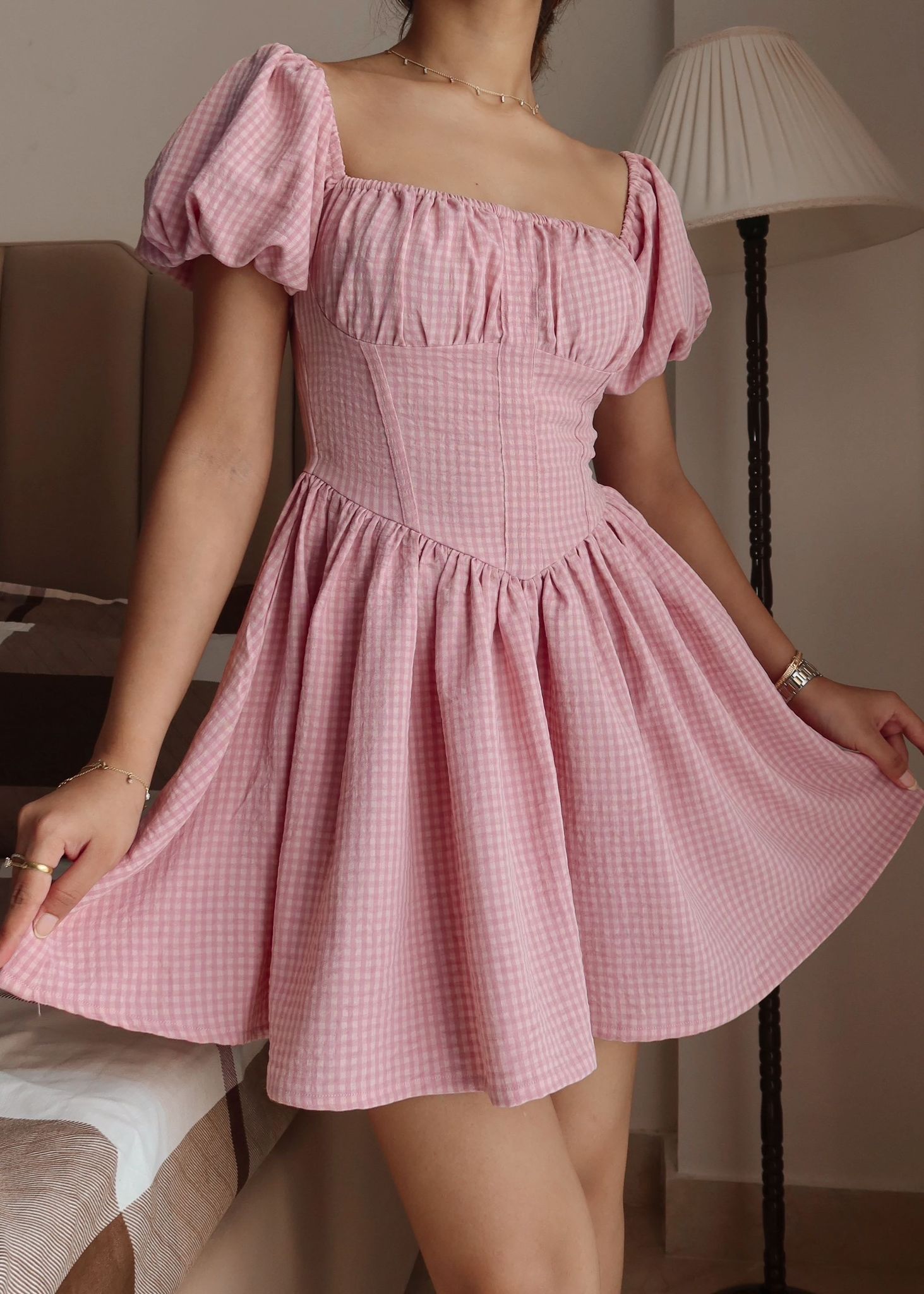 Cottagecore Puff Dress-XXS / Pink