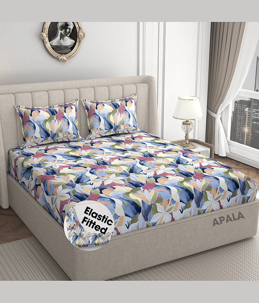 Apala Microfibre Floral Fitted Fitted bedsheet with 2 Pillow Covers ( King Size ) - Multi
