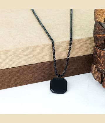 Thrillz Men's Jewellery Black Silver Chain For Men Boys Geometric Stainless Steel Black Silver Locket Pendant Necklace Chain For Men Boys Anniversary Gift For Husband Gift Chains (Classic)