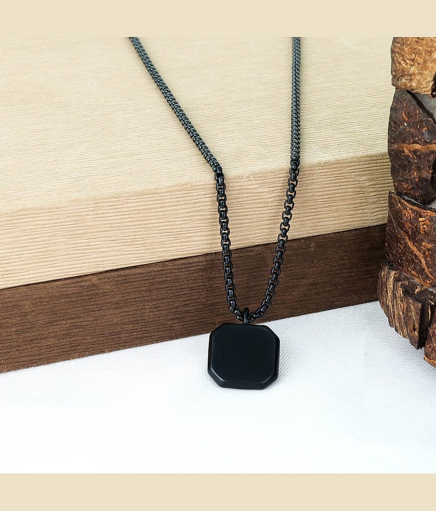 Thrillz Men's Jewellery Black Silver Chain For Men Boys Geometric Stainless Steel Black Silver Locket Pendant Necklace Chain For Men Boys Anniversary Gift For Husband Gift Chains (Classic)
