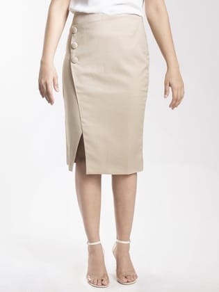 Button Detail Skirt - Beige-S