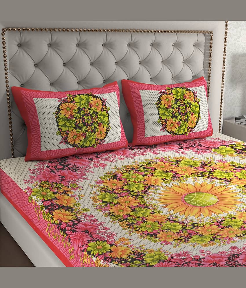 Cosito Cotton 1 Double Bedsheet with 2 Pillow Covers ( Pink )