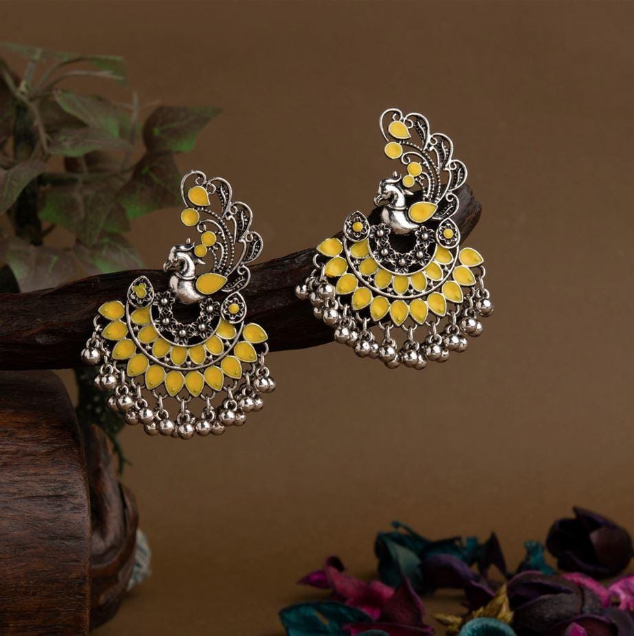 Silver Plated Peacock Designed Enamel Artwork With Beads Fas