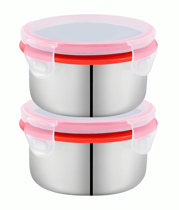 Kitcorner Lock N Steel Steel Red Food Container ( Set of 2 )