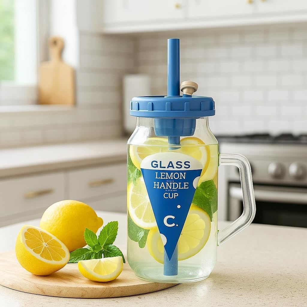 Glass Sipper with Fruit Infuser and Squarish Handle,500 ML,Set Of 1,Comfortable Grip Infused Bottle for Detox & Hydration,Water Bottle for Gym,Office,Yoga & Travel,Sipper for Daily Use,Random Colours