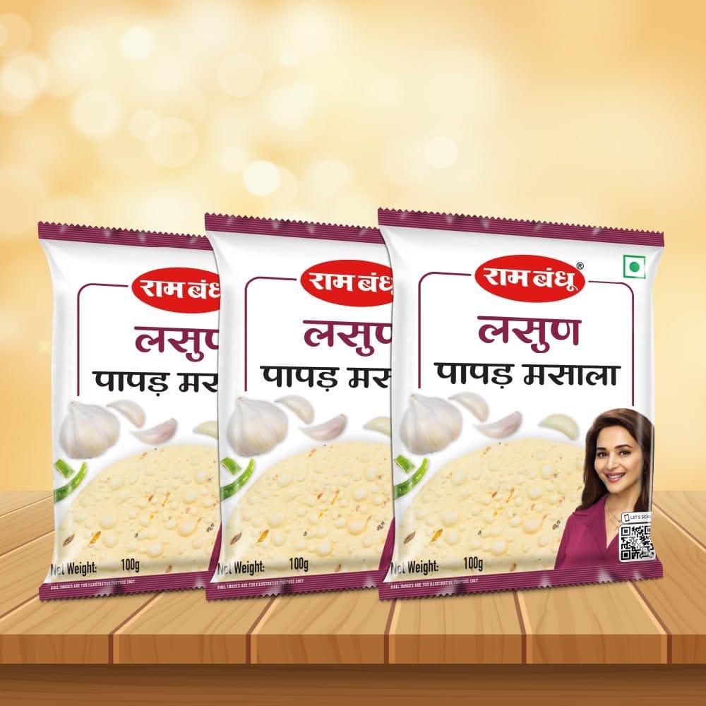 Ram Bandhu Lasun (Garlic) Papad Masala | Spice Blend for Lasun Papad | Premium Hing and Green Chilli | 100g x 3 Pack | (pack of 3)
