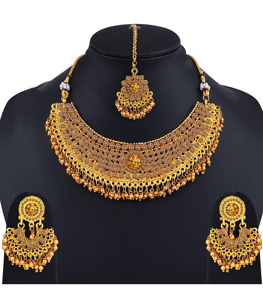 ShreejiHuf Alloy Golden Traditional Necklaces Set Choker