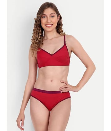 Aprozone Poly Cotton Women's Bra & Panty Set ( Maroon ) Lingerie Set