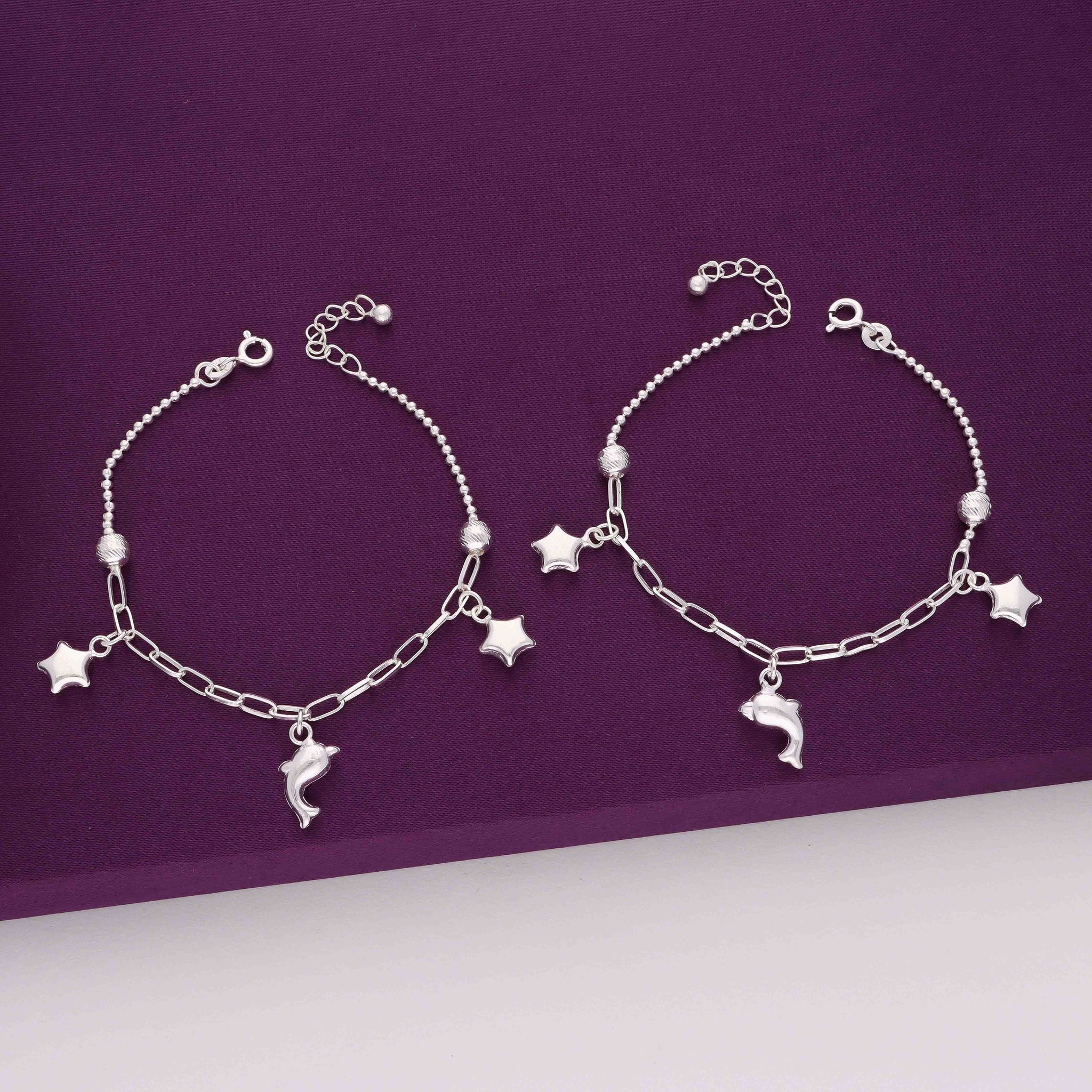 Dolphin Starry Children Silver Anklet-None / Silver