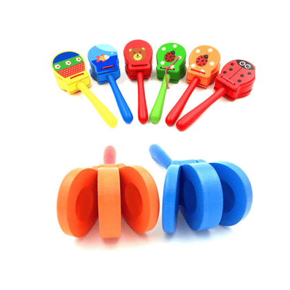 Baby's Wooden Colourful Clapper Rattle Play (Random prints)-Pack of 1