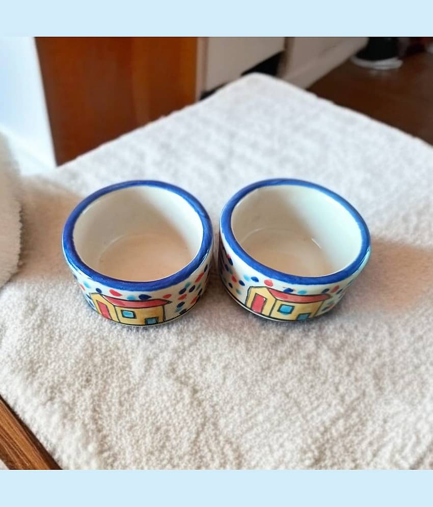 Malaikah Round Hut Chutney Bowl Ceramic Printed Decorative Bowl 5 cm ( Set of 2 ) Multicolor