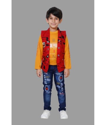 DKGF Fashion Pack of 1 Boys Cotton Blend Shirt & Jeans Set ( Maroon )