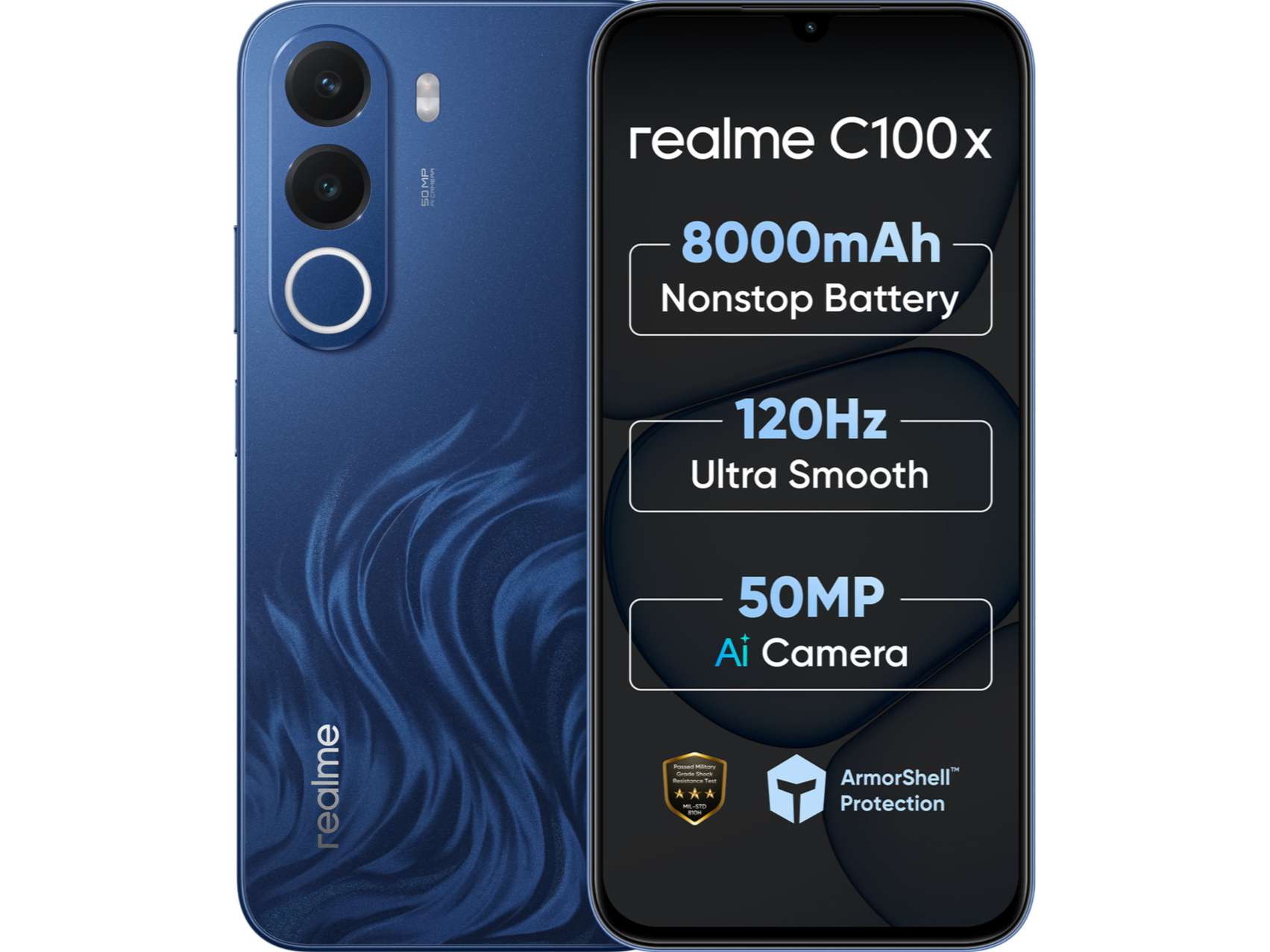 Realme C100X Smartphone, 4GB RAM, 64GB Storage - Deepblue Tides
