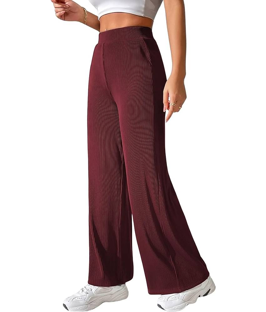 Qyaas Women Knitted Casual Pants ( Maroon )