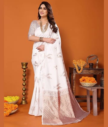 Vastukala Silk Woven Saree With Unstitched Blouse Piece ( White )
